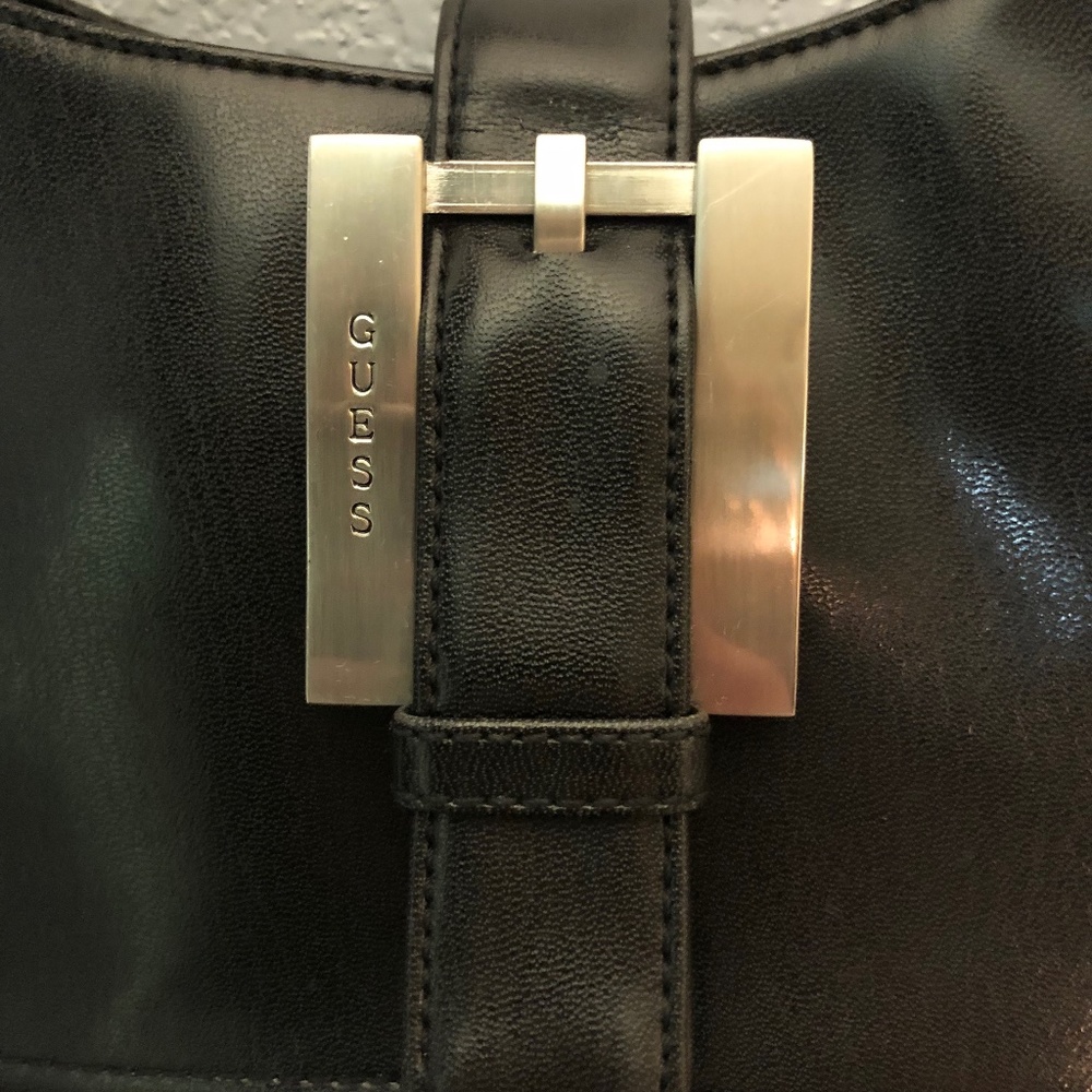 Black Hard Leather Guess Handbag Purse (gently used) - Picture 5 of 7